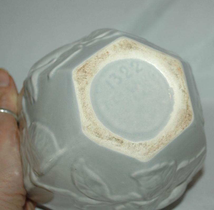 Red Wing Pottery Grey Pink Planter Hexagonal with Flower and leaves