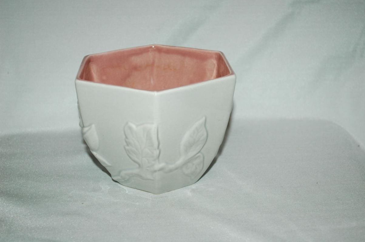 Red Wing Pottery Grey Pink Planter Hexagonal with Flower and leaves