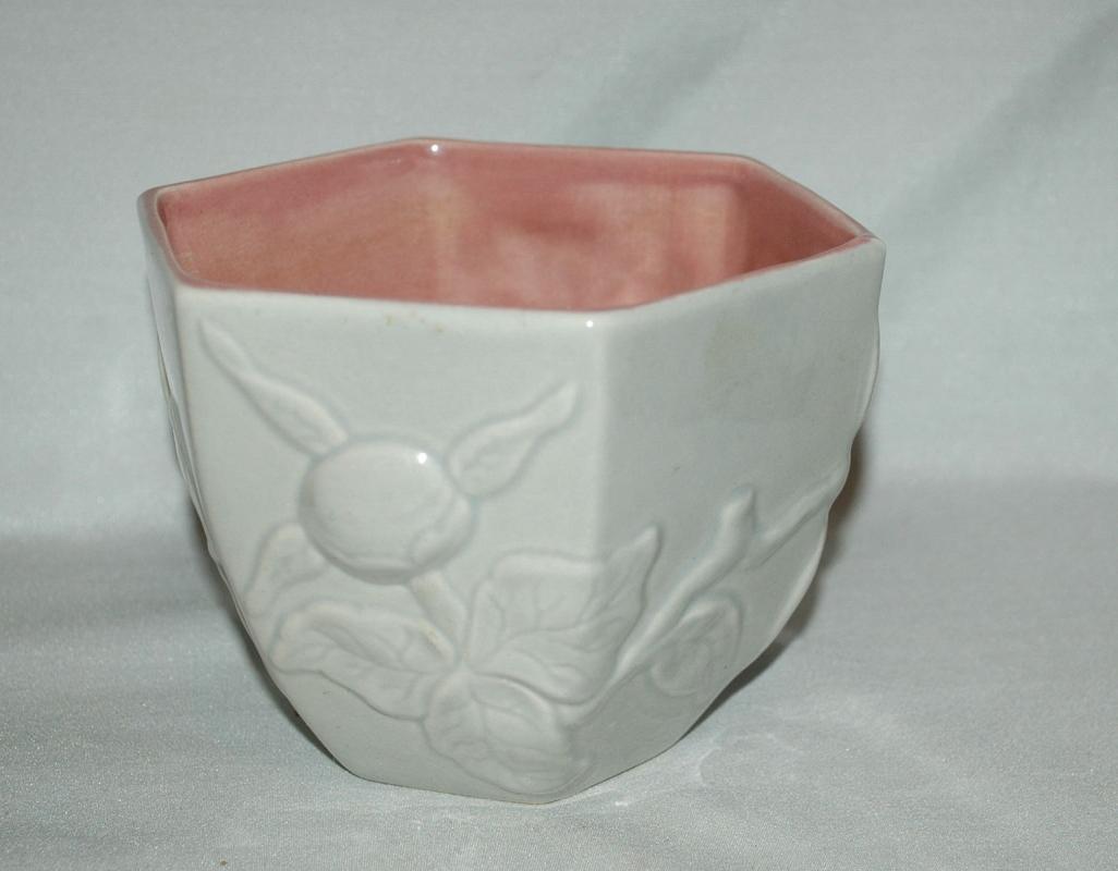 Red Wing Pottery Grey Pink Planter Hexagonal with Flower and leaves