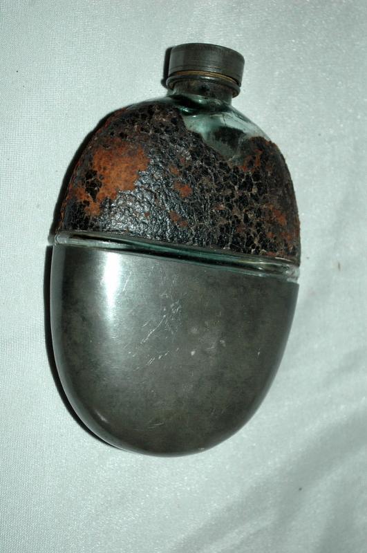 Antique silver, leather & glass hip flask