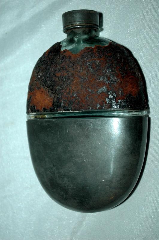 Antique silver, leather & glass hip flask