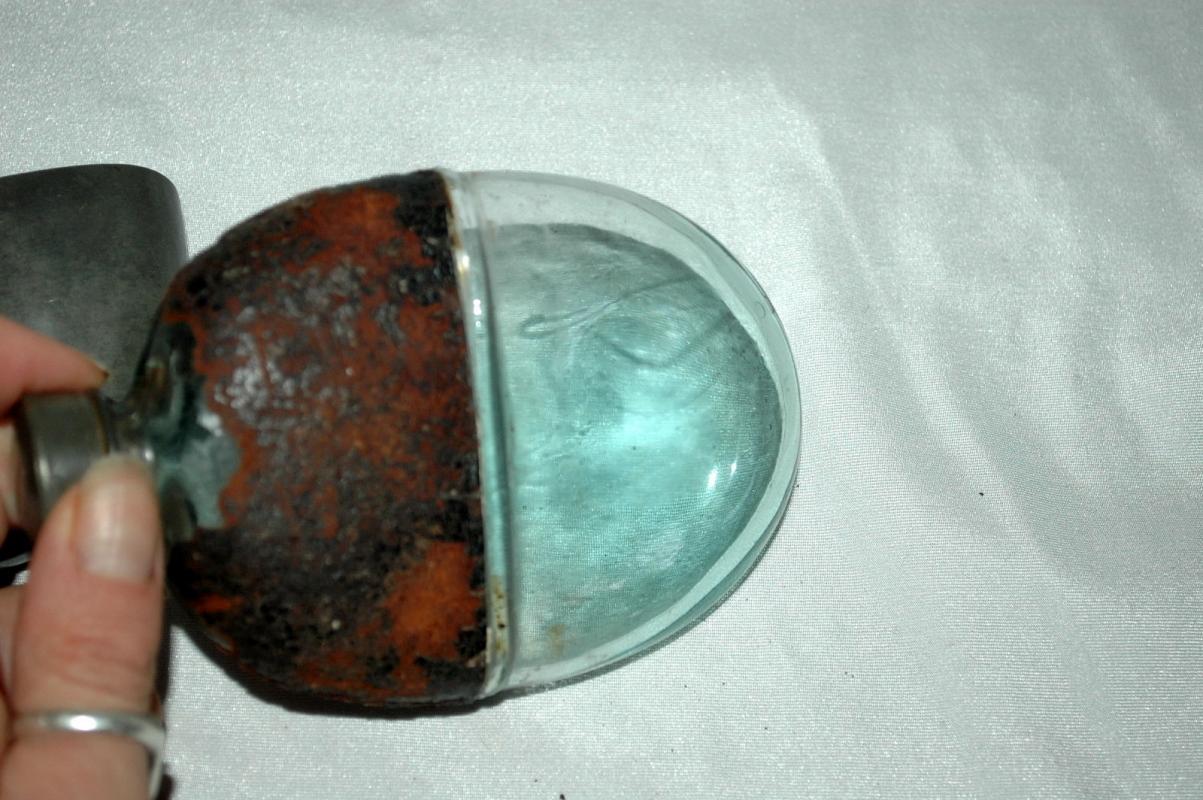Antique silver, leather & glass hip flask