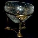 Crackle Glass Bowl Vase Ram Head Solid Brass 3 Columns Stand