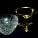 Crackle Glass Bowl Vase Ram Head Solid Brass 3 Columns Stand