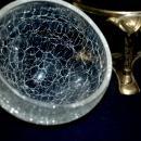 Crackle Glass Bowl Vase Ram Head Solid Brass 3 Columns Stand