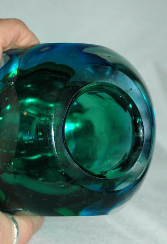 Vintage 1960s MURANO Art Glass Sommerso Seguso Poli Blue Green, candle or lighter holder.