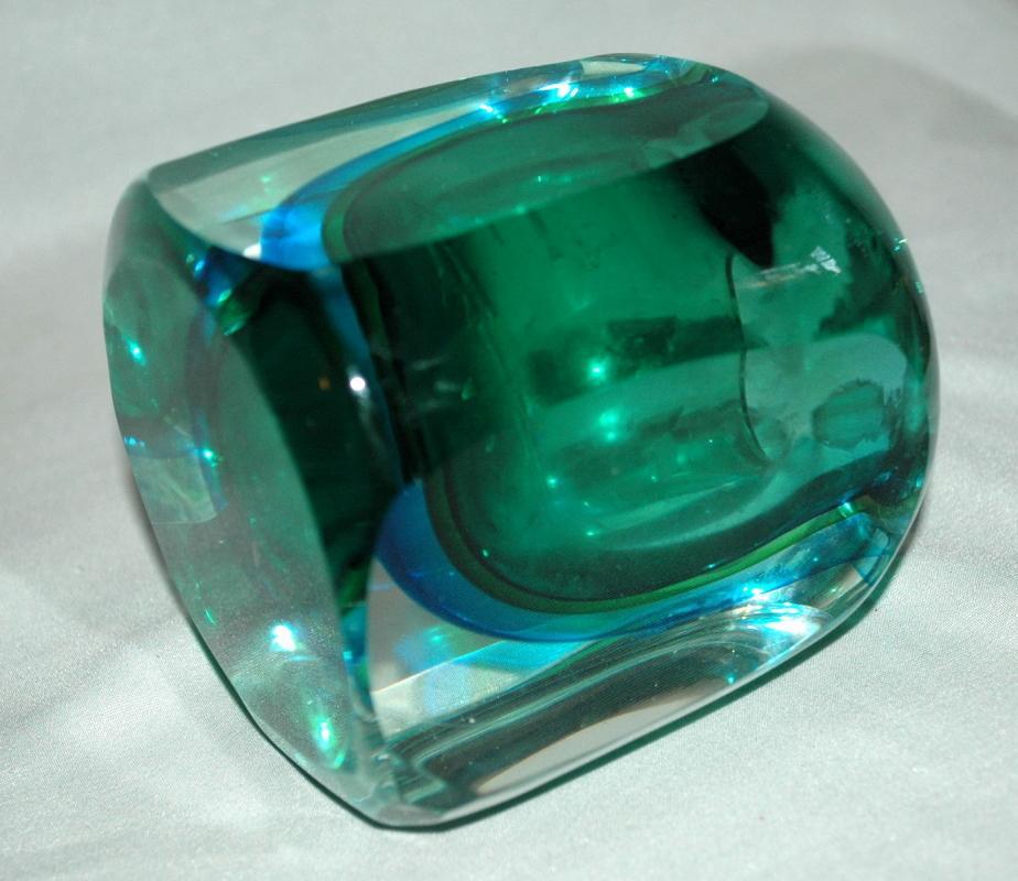 Vintage 1960s MURANO Art Glass Sommerso Seguso Poli Blue Green, candle or lighter holder.