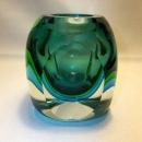 Vintage 1960s MURANO Art Glass Sommerso Seguso Poli Blue Green, candle or lighter holder.