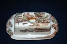 Holiday Pattern Covered Butter Dish, TransferewareNasco Japan