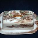 Holiday Pattern Covered Butter Dish, TransferewareNasco Japan