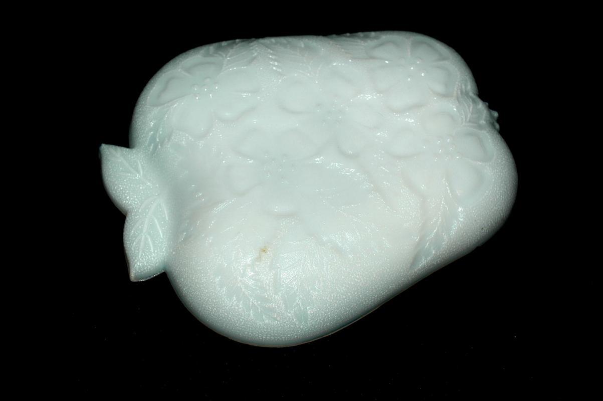 Apple Shape Milk Glass Dish /Tray with Blossoms
