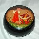 Russian Fairy Tale Tole Painting & lacquered over Metal Covered Bowl, Round Trinket Box USSR