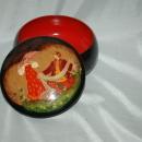 Russian Fairy Tale Tole Painting & lacquered over Metal Covered Bowl, Round Trinket Box USSR