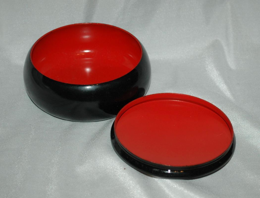Russian Fairy Tale Tole Painting & lacquered over Metal Covered Bowl, Round Trinket Box USSR