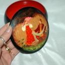 Russian Fairy Tale Tole Painting & lacquered over Metal Covered Bowl, Round Trinket Box USSR