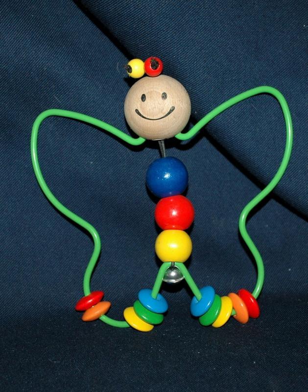 Adorable Wood Bead & Metal Butterfly Baby Toy / Rattle