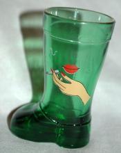 Mod Dep Green Boot Shot Glass , Woman's LIps and Hand with Cigarette
