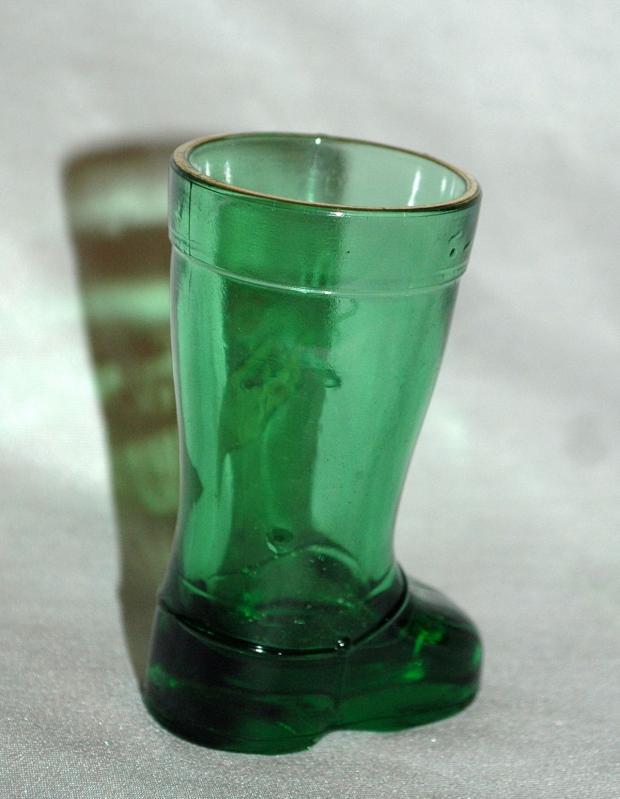Mod Dep Green Boot Shot Glass , Woman's LIps and Hand with Cigarette