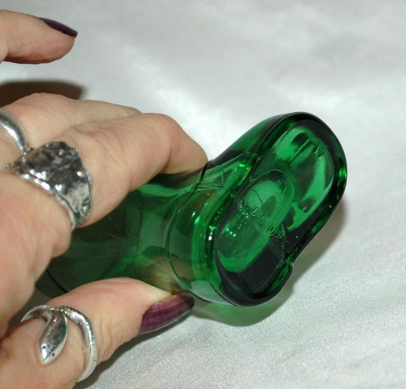 Mod Dep Green Boot Shot Glass , Woman's LIps and Hand with Cigarette
