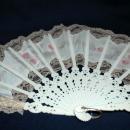 Large Beautiful Old Lace Hand Fan with Hand Painted Roses on Fabric