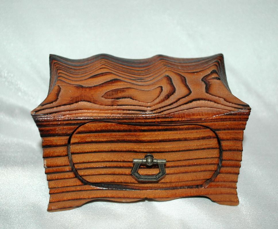Vintage Hand Crafted Wood One Drawer Trinket Box or Chest / Darkened Wood Grain