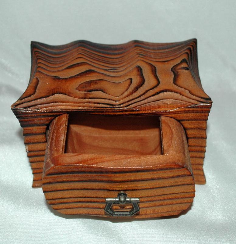 Vintage Hand Crafted Wood One Drawer Trinket Box or Chest / Darkened Wood Grain