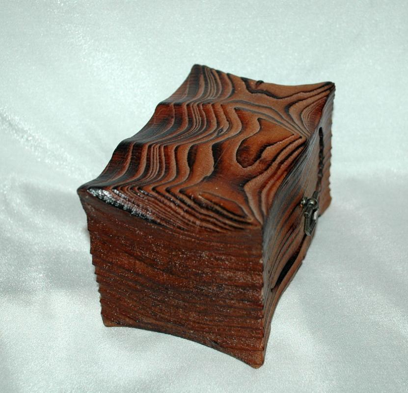 Vintage Hand Crafted Wood One Drawer Trinket Box or Chest / Darkened Wood Grain