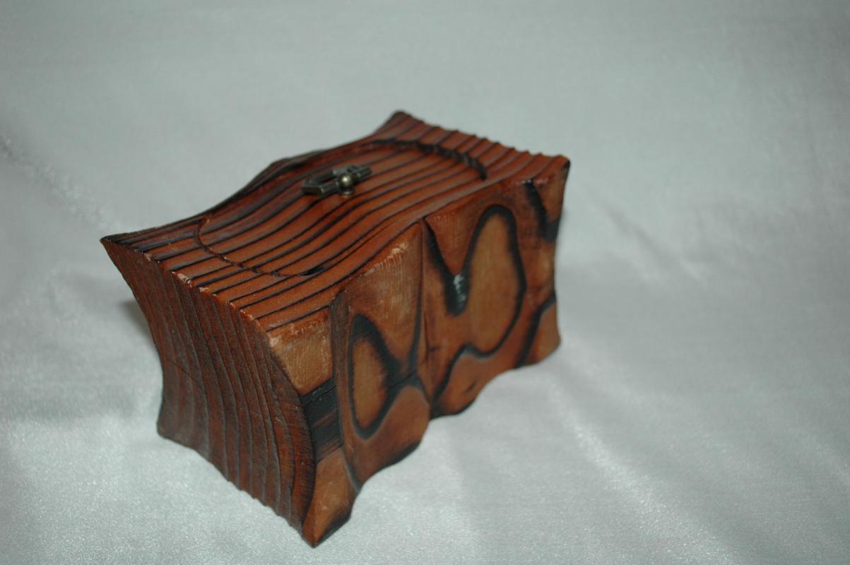 Vintage Hand Crafted Wood One Drawer Trinket Box or Chest / Darkened Wood Grain