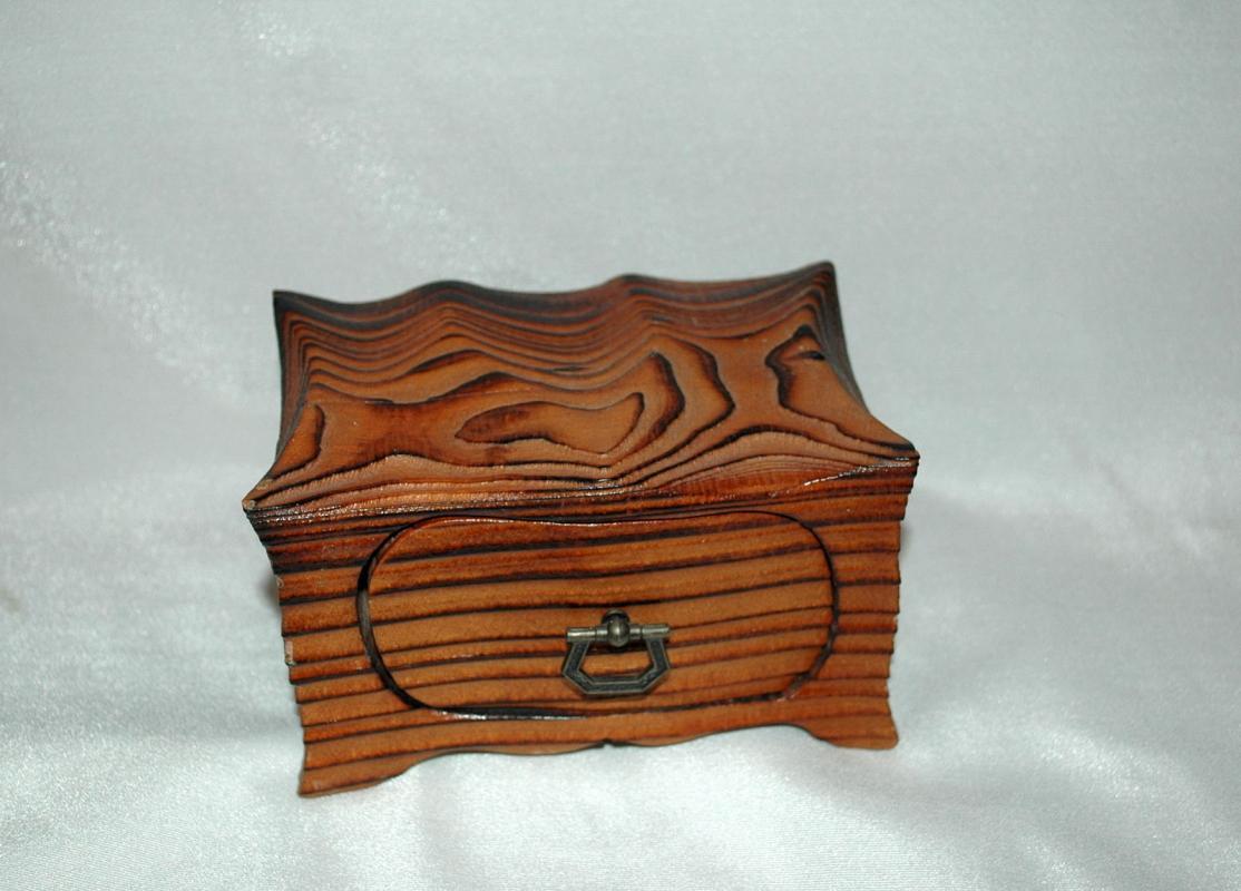 Vintage Hand Crafted Wood One Drawer Trinket Box or Chest / Darkened Wood Grain