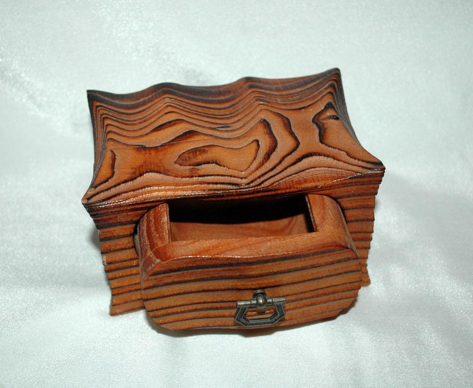 Vintage Hand Crafted Wood One Drawer Trinket Box or Chest / Darkened Wood Grain