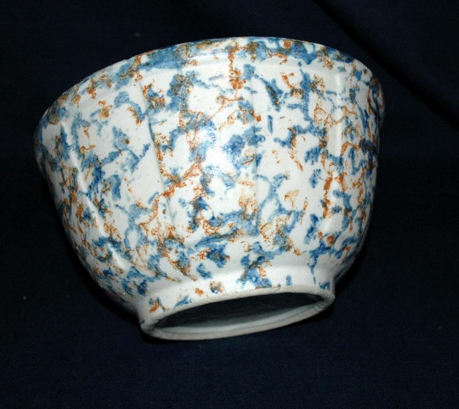 Large Antique Redwing Spongeware Bowl Mixing Bowl, Panel, Stoneware Bowl