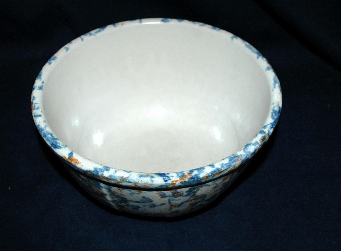Large Antique Redwing Spongeware Bowl Mixing Bowl, Panel, Stoneware Bowl