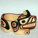 BOMA SPIRIT BEAR HOLDING ANOTHER FACE TRINKET HOLDER CARVED AND HAND PAINTED FROM CANADA'S FIRST NATION PEOPLE OR INTUITS