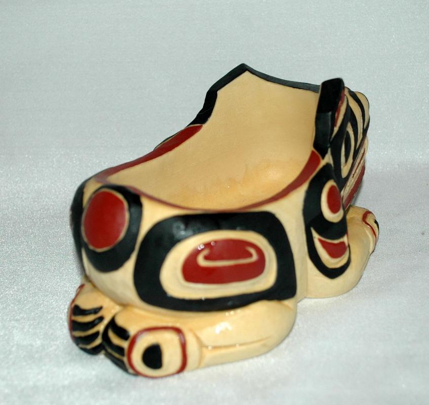 BOMA SPIRIT BEAR HOLDING ANOTHER FACE TRINKET HOLDER CARVED AND HAND PAINTED FROM CANADA'S FIRST NATION PEOPLE OR INTUITS