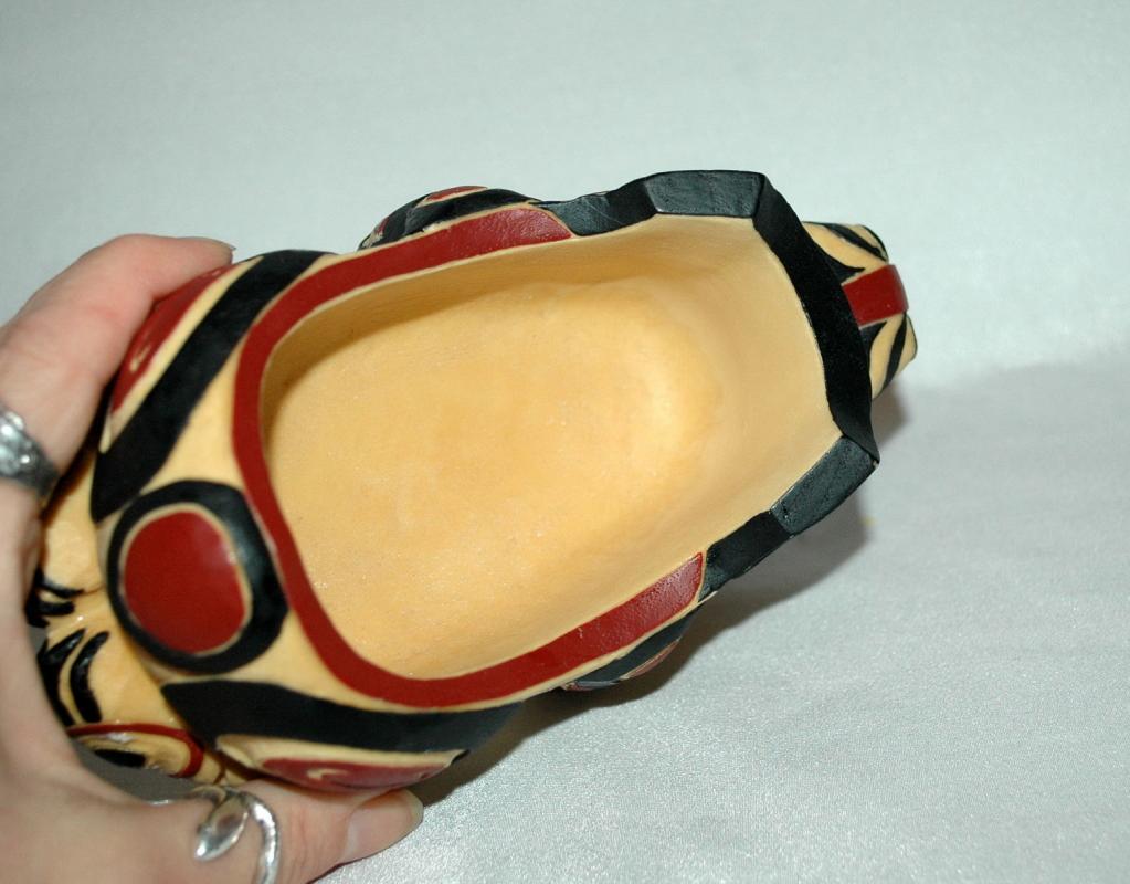 BOMA SPIRIT BEAR HOLDING ANOTHER FACE TRINKET HOLDER CARVED AND HAND PAINTED FROM CANADA'S FIRST NATION PEOPLE OR INTUITS