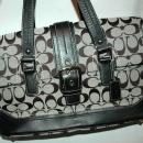 COACH - SIGNATURE STRIPE PURSE HANDBAG - BLACK AND GRAY
