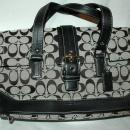 COACH - SIGNATURE STRIPE PURSE HANDBAG - BLACK AND GRAY