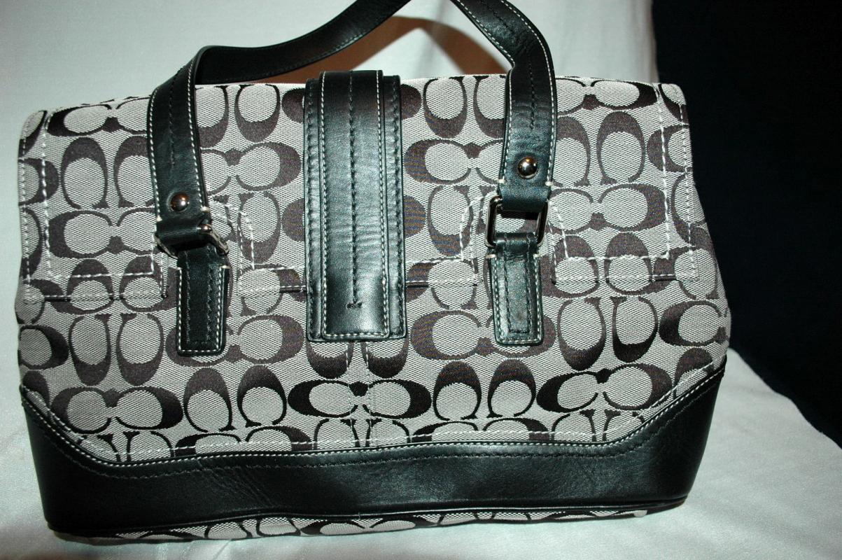 COACH - SIGNATURE STRIPE PURSE HANDBAG - BLACK AND GRAY