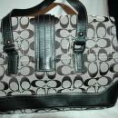 COACH - SIGNATURE STRIPE PURSE HANDBAG - BLACK AND GRAY