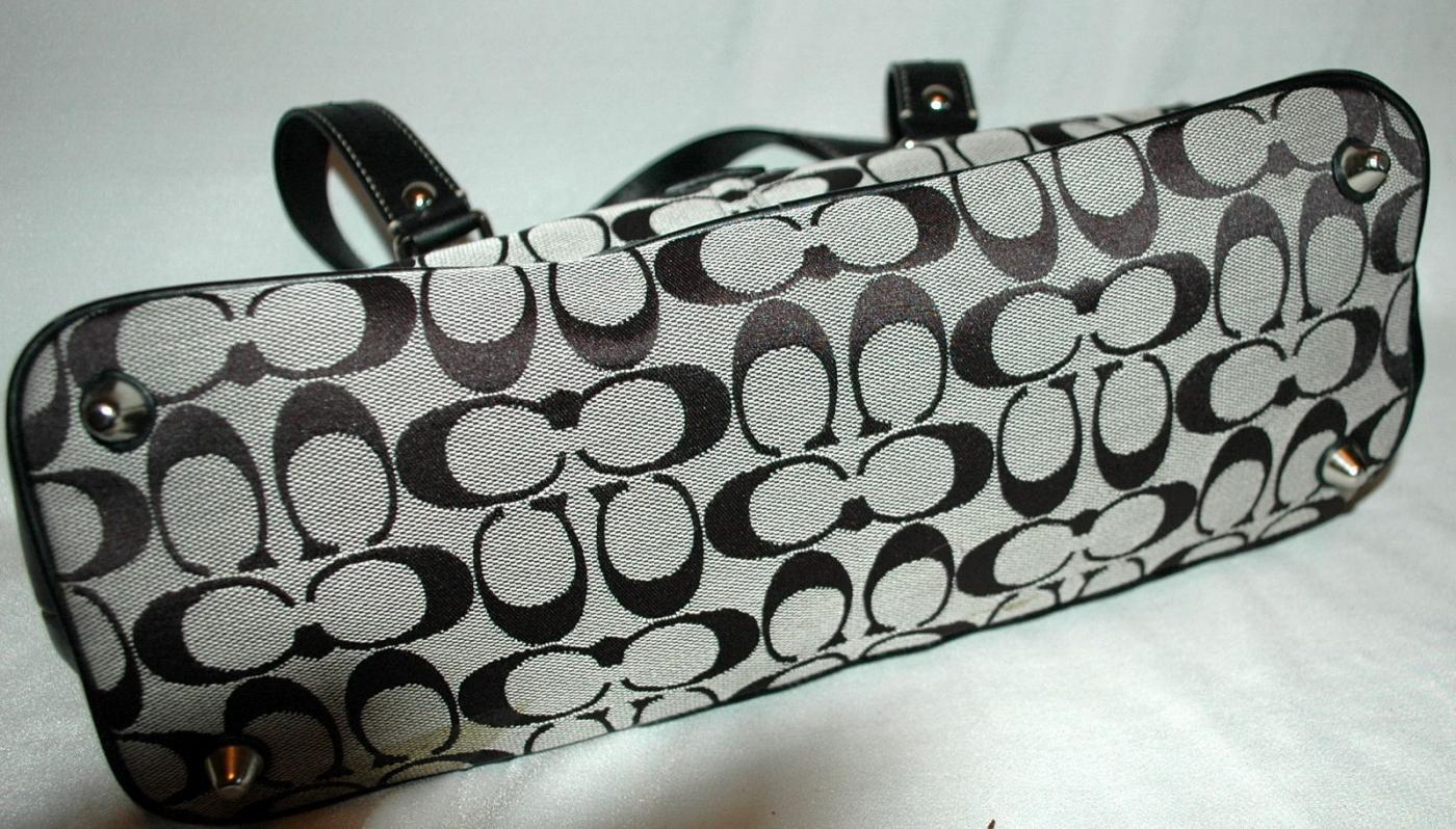 COACH - SIGNATURE STRIPE PURSE HANDBAG - BLACK AND GRAY