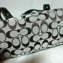 COACH - SIGNATURE STRIPE PURSE HANDBAG - BLACK AND GRAY