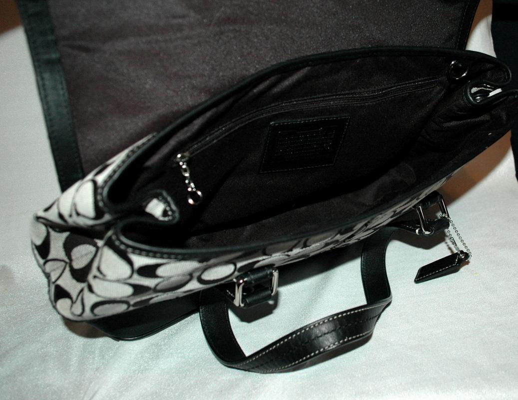 COACH - SIGNATURE STRIPE PURSE HANDBAG - BLACK AND GRAY