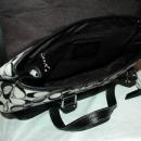 COACH - SIGNATURE STRIPE PURSE HANDBAG - BLACK AND GRAY