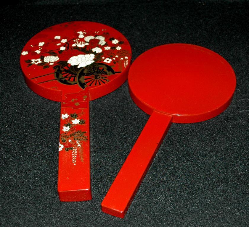 Asian Lacquer-Ware Vanity Hand Mirror Set (2 nesting mirrors)