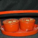 Asian Wood Lacquer-WareTea Caddy Set / 2 lidded bowls with carrying tray