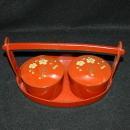 Asian Wood Lacquer-WareTea Caddy Set / 2 lidded bowls with carrying tray