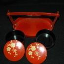 Asian Wood Lacquer-WareTea Caddy Set / 2 lidded bowls with carrying tray