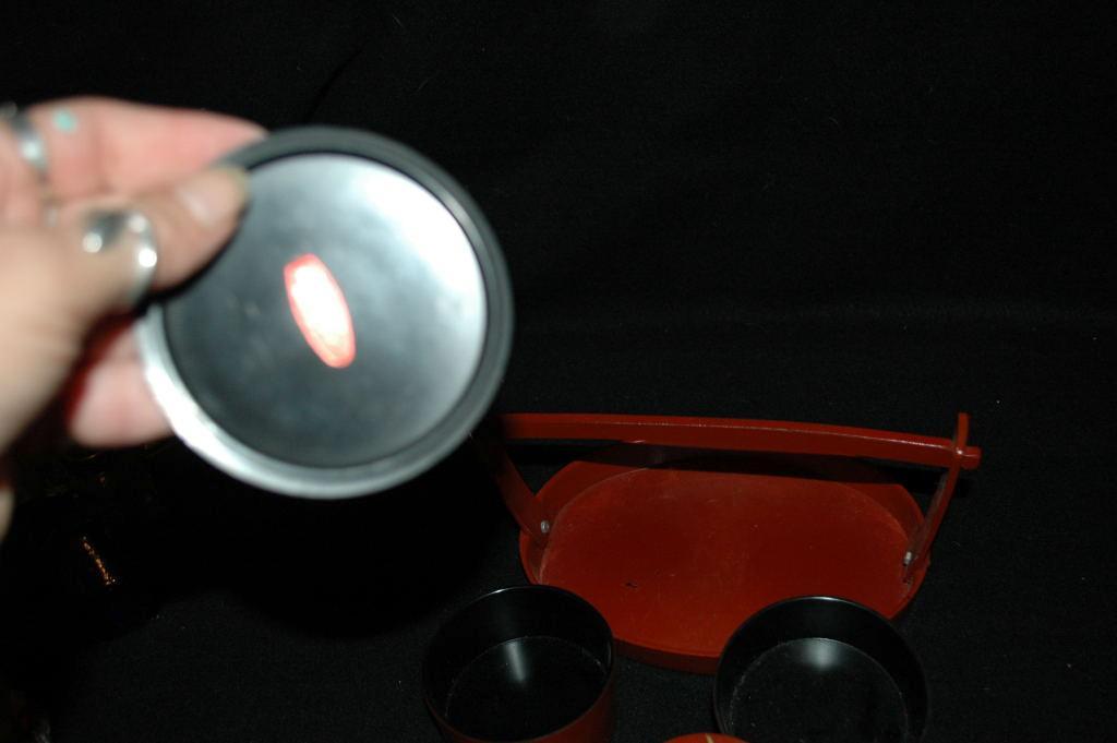 Asian Wood Lacquer-WareTea Caddy Set / 2 lidded bowls with carrying tray