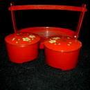 Asian Wood Lacquer-WareTea Caddy Set / 2 lidded bowls with carrying tray