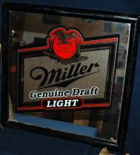 MILLER GOLD FILTERED GENUINE DRAFT LIGHT GLASS BAR MIRROR